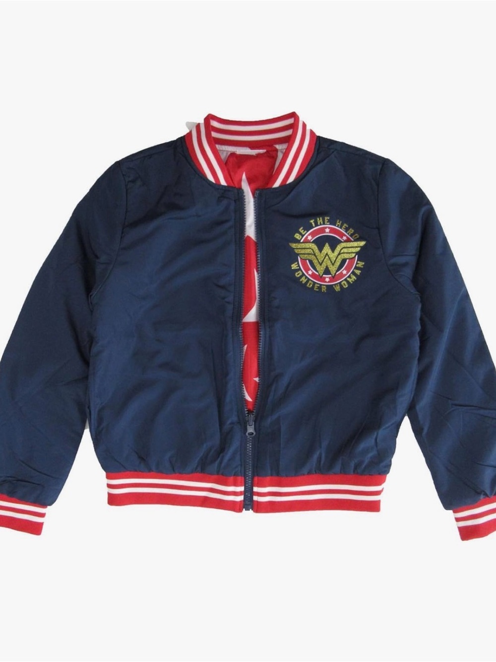 Kids Navy and Red Striped-Trim Puffer Jacket